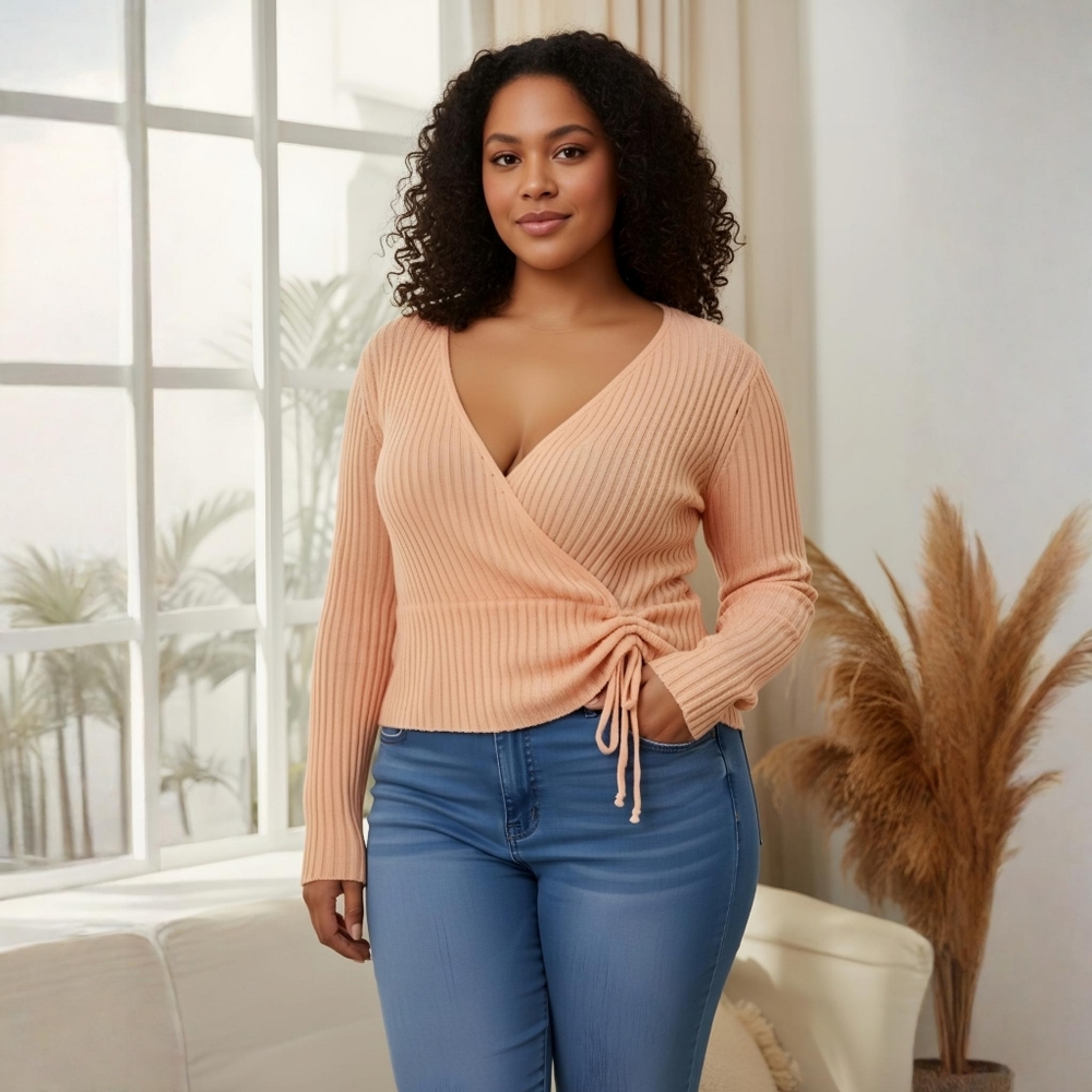 SHEIN ✦ Coral Plus Size Wrap Sweater ✦ Drawstring Surplice Knit Top 3X